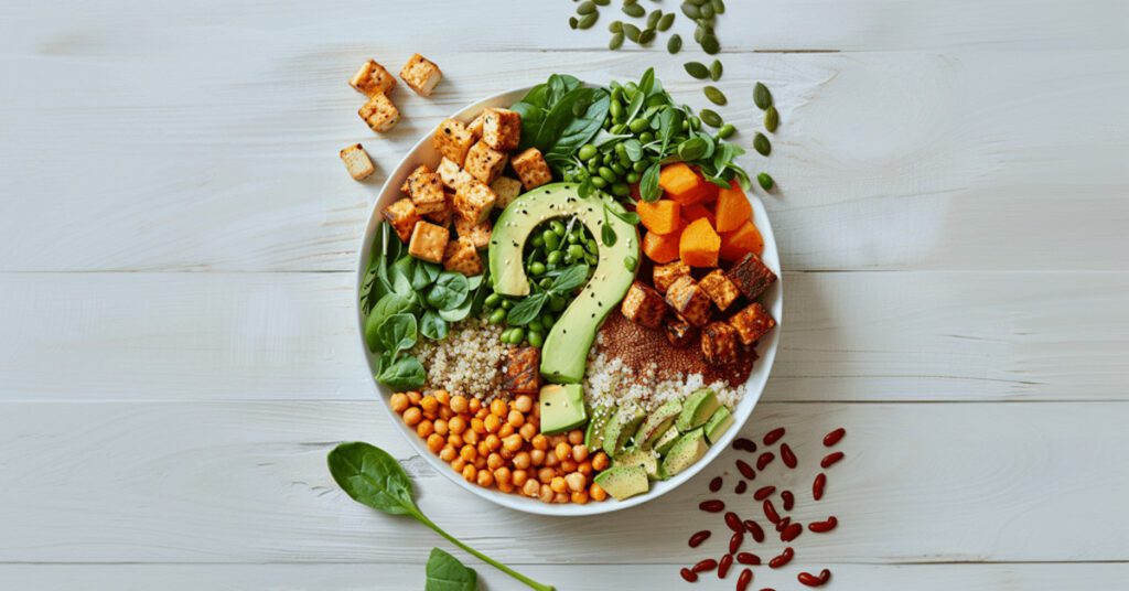 A bowl full of protein rich ingredients