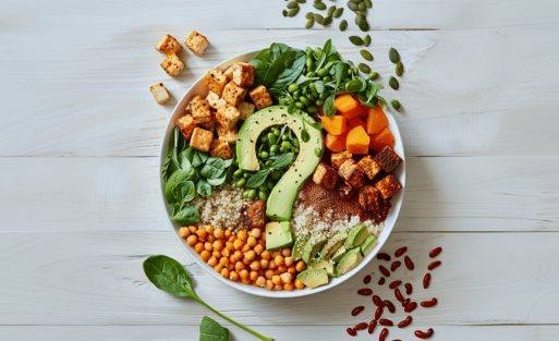 A bowl full of protein rich ingredients