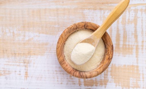 Xanthan gum  -  polysaccharide used in food industry as thickening agent and stabilizer, preventing ingredients from separating